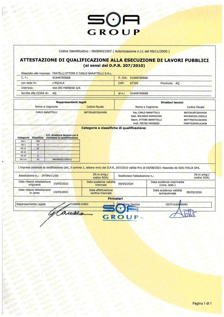 Rilascio Nuova Attestazione Soa Di Qualificazione Alla Esecuzione Di